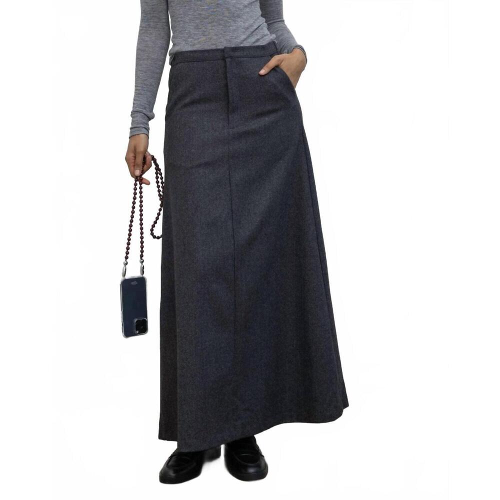 NEW COLLECTIVE herringbone tailored maxi skirt in charcoal